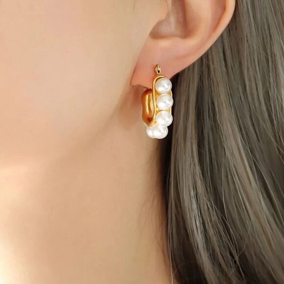 Pearl hoop earrings M289 - Picture 2 of 5